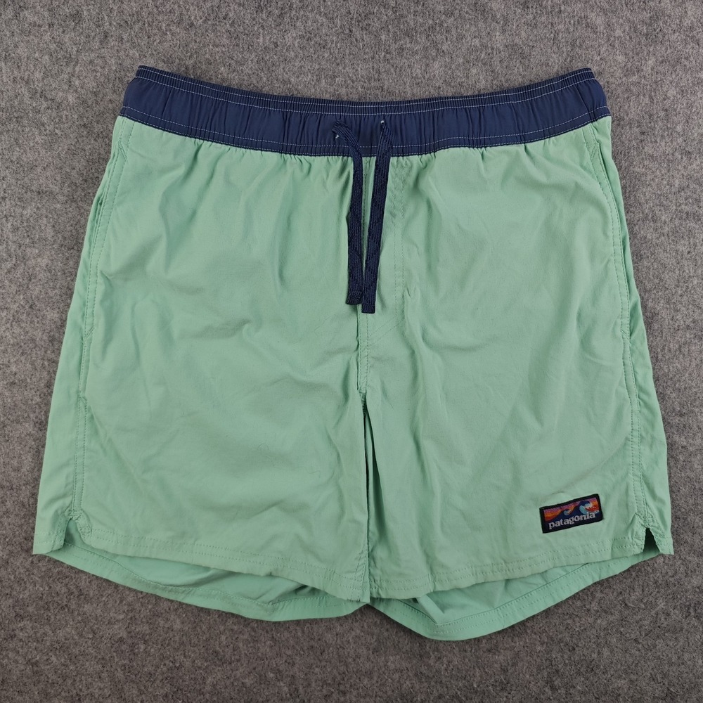 Patagonia Hydropeak Volley Shorts Mens Medium Green Navy Mesh Lined Swim Trunks